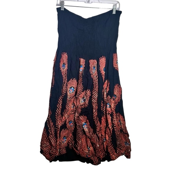 Cassee's Black Orange Strapless Peacock Sequin Dress Large - Picture 2 of 11